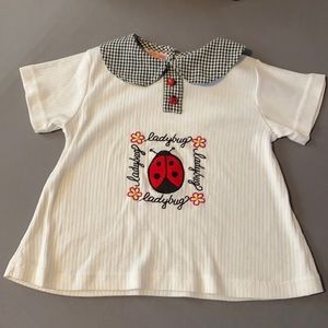 Ladybug‎ embroidered ribbed gingham collar top